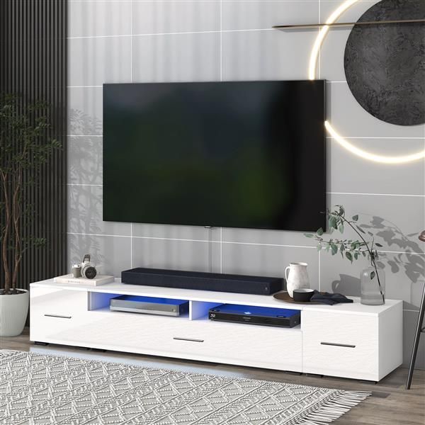 High gloss white tv unit with led lights online