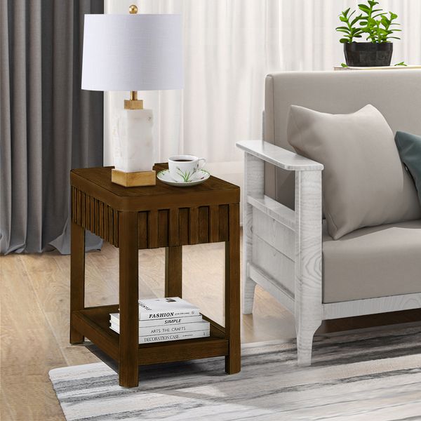 Dropship 25 Rectangular Farmhouse End Table With Storage Shelf Sofa Side Table With Solid Wood Legs For Living Room Bedroom Office Walnut to Sell Online at a Lower Price Doba