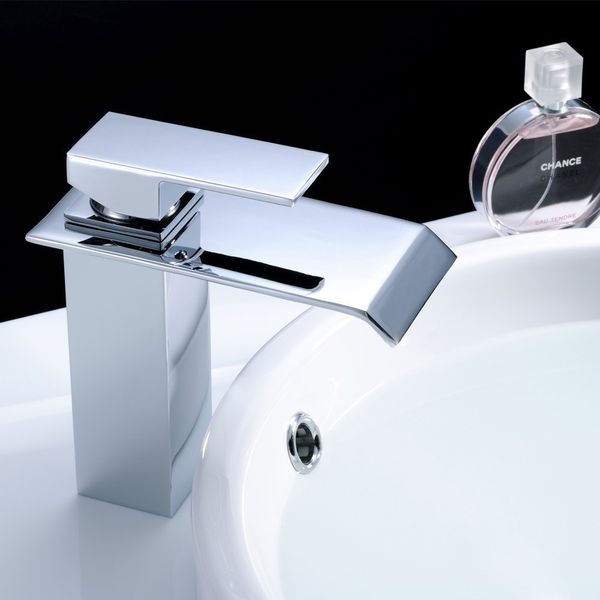 Flg Modern Deck Mount Single Handle Widespread Waterfall Bathroom Sink Faucet Chrome 1 Piece Box